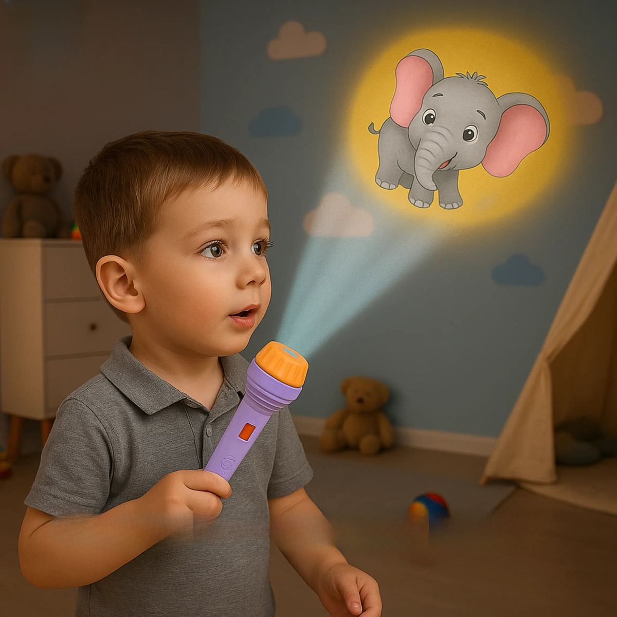 LED cartoon projector torch toy for children with learning slides