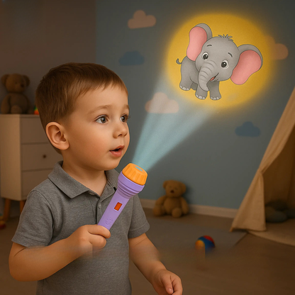 LED cartoon projector torch toy for children with learning slides