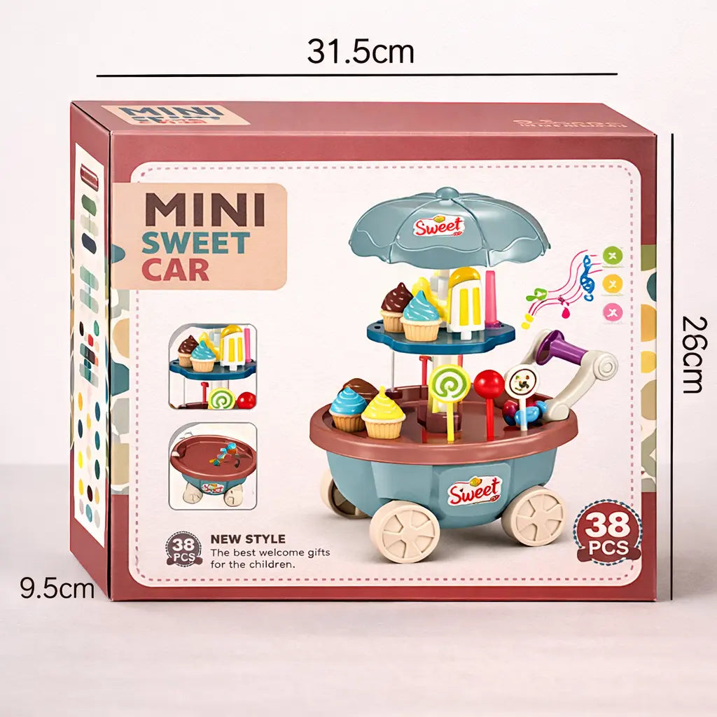 colorful candy cart toy with lollipops and ice cream set