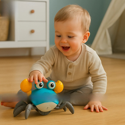 Interactive baby crawling crab with lights and music
