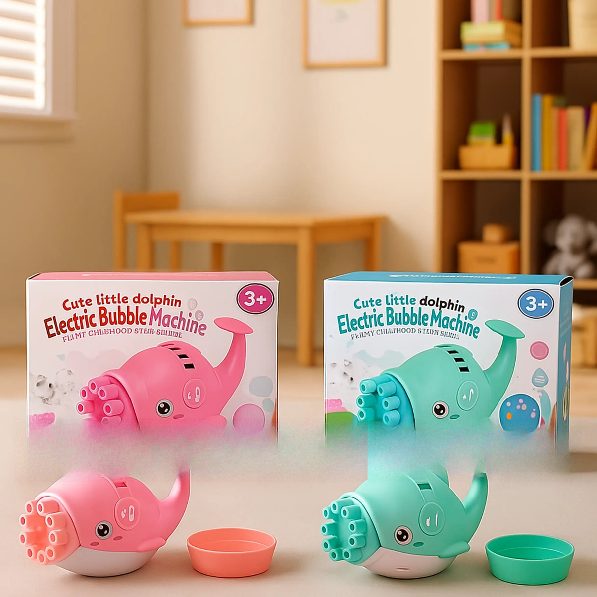 Dolphin bubble gun toy creating colorful bubbles – ToysWalaPK