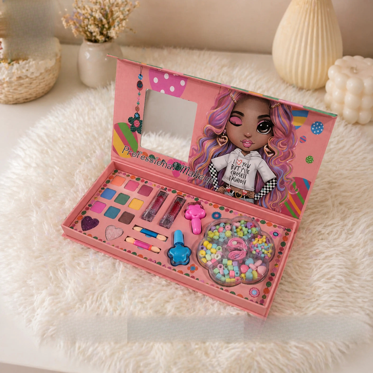 kids makeup kit with beads jewelry set for girls