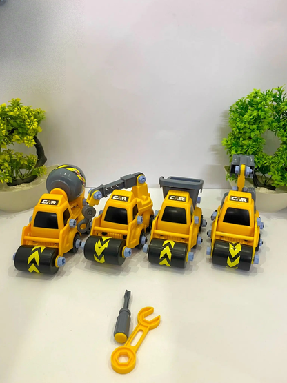 Kids construction playset with 4 DIY trucks – motor skill toy