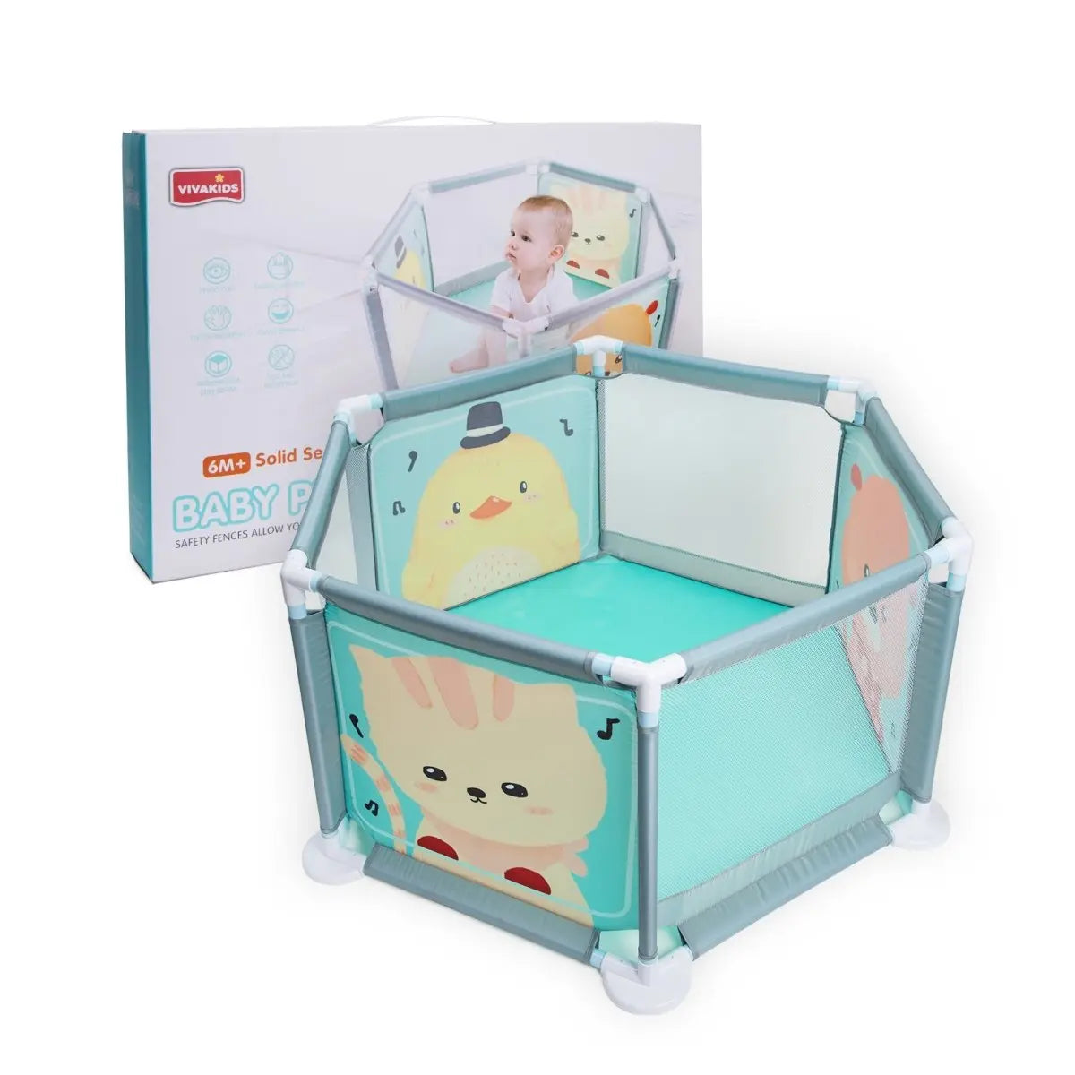 infant play fence with washable fabric
