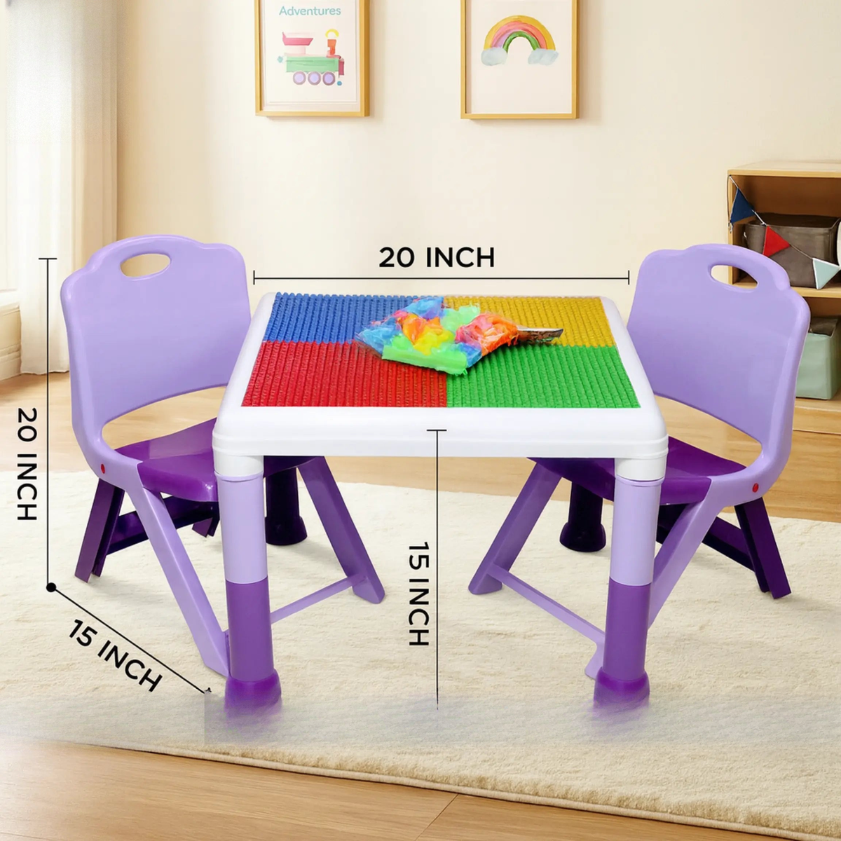 Kids Block Table with 2 Chairs ToysWalaPK
