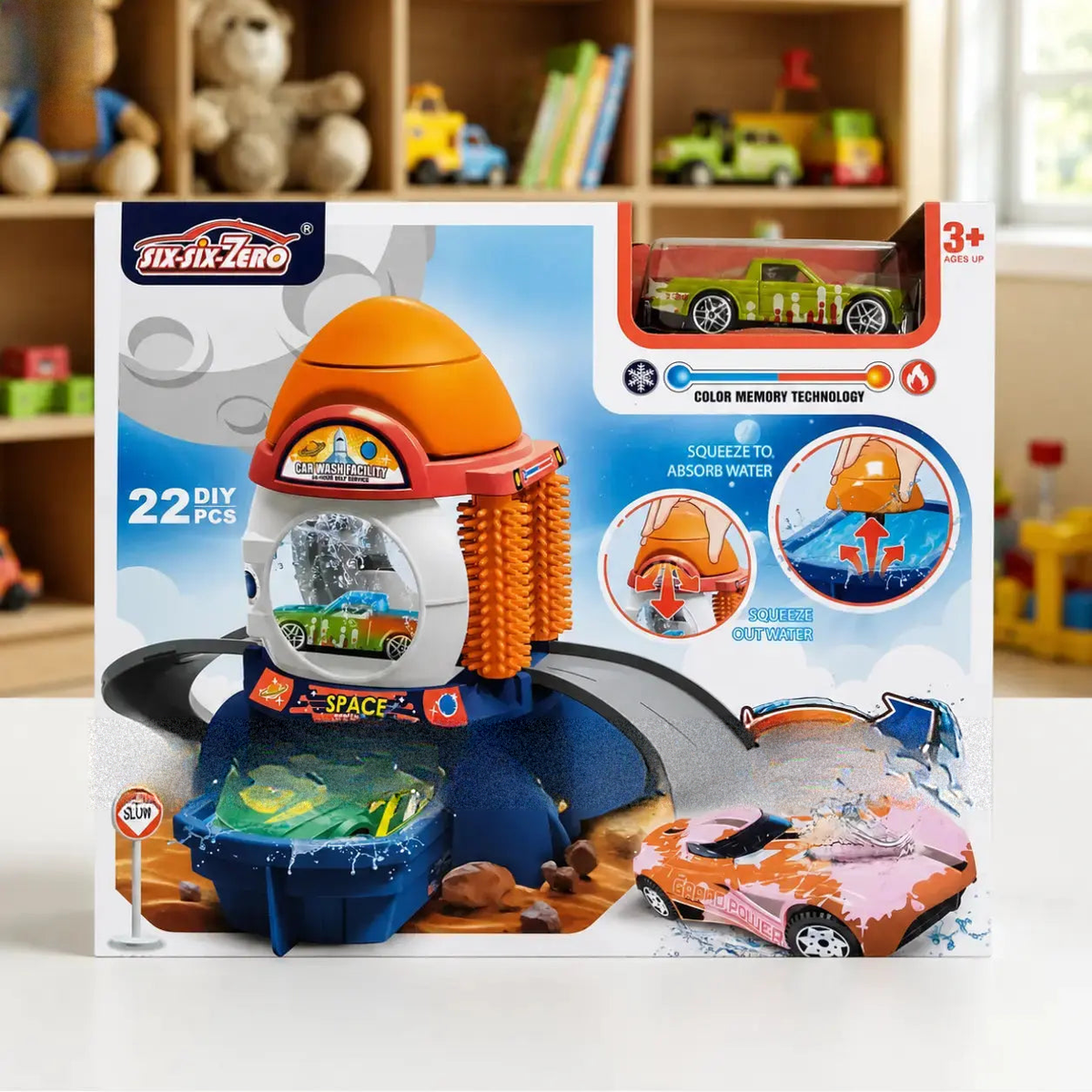 Kids car wash play set with color-changing toy car