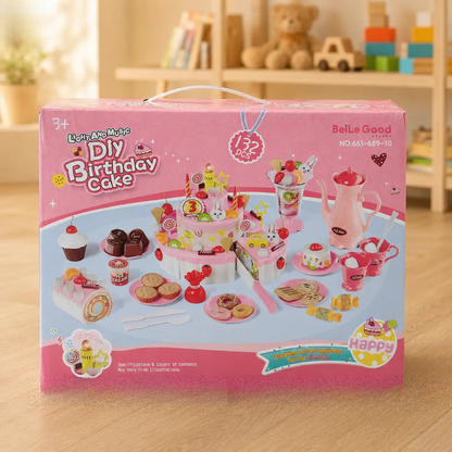 Kids DIY birthday cake play set with 132 pieces