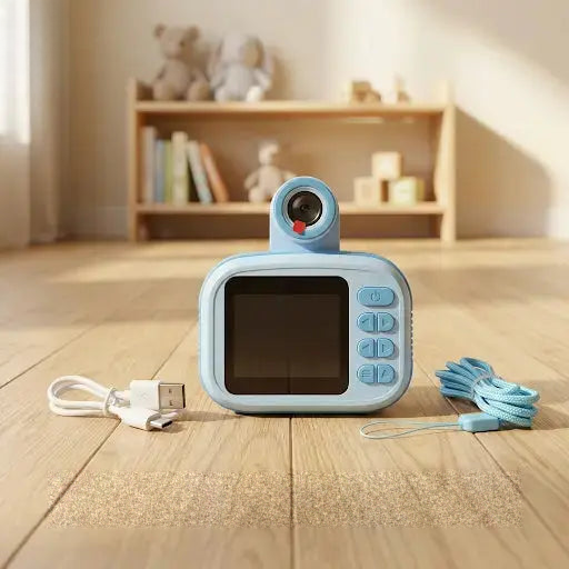 Rechargeable Kids Camera Toy with Built-in Games – Blue