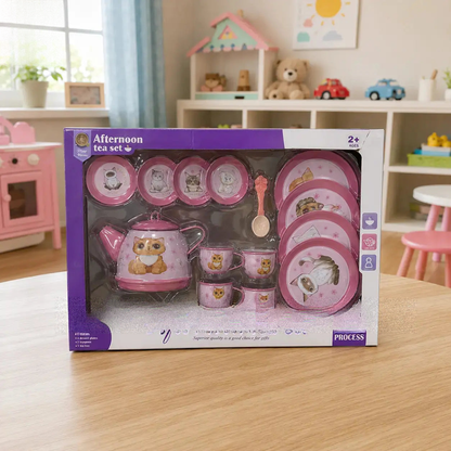 Pink tea party set for kids with serving tray