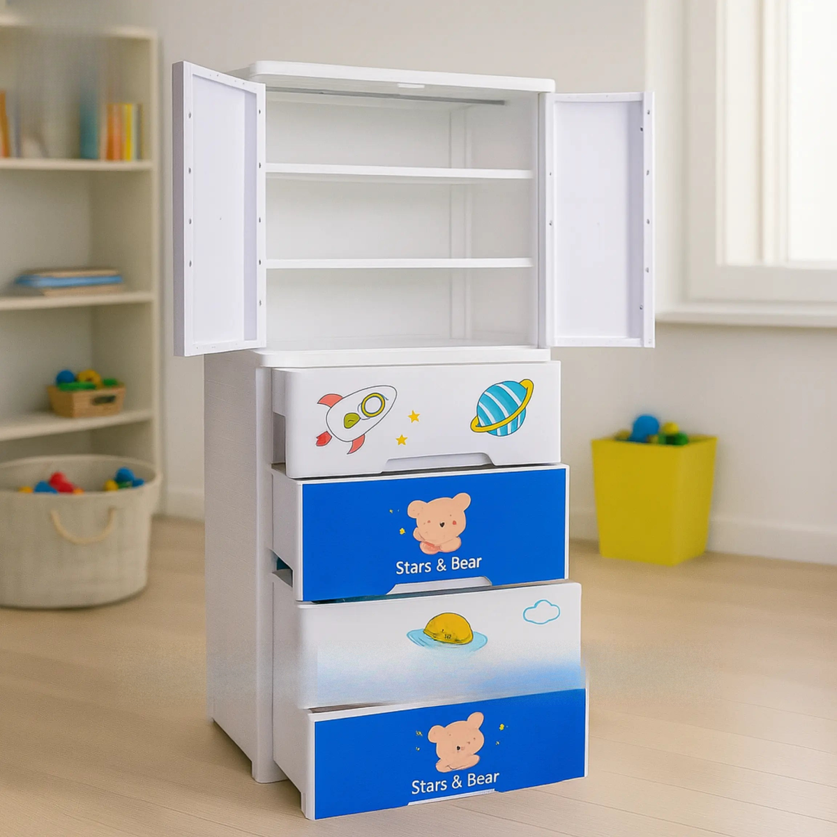 Astronaut design kids storage cupboard with multiple drawers – ToysWalaPK