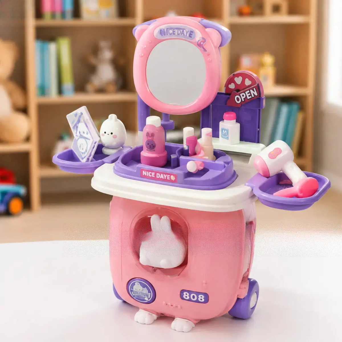 Kids vanity makeup play set with mirror and accessories