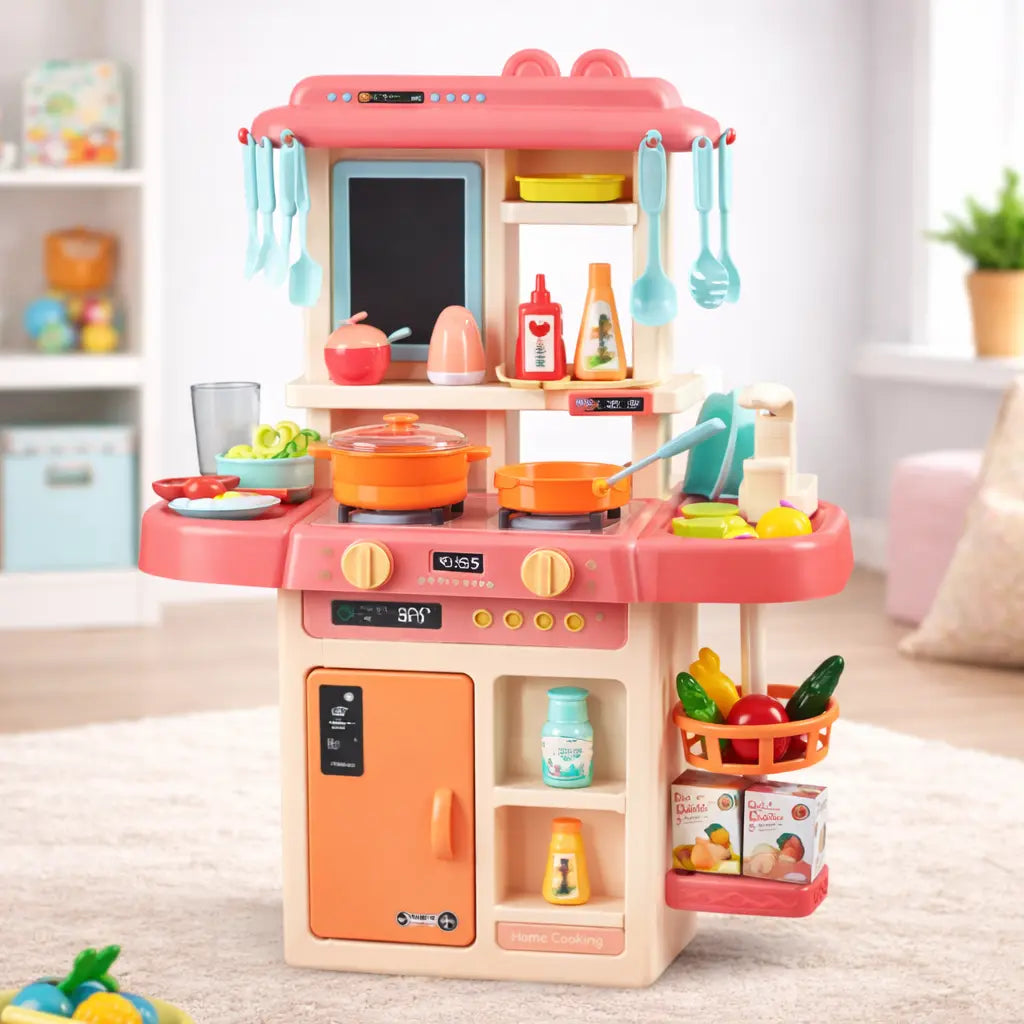 kids kitchen play set with water spray and cooking items