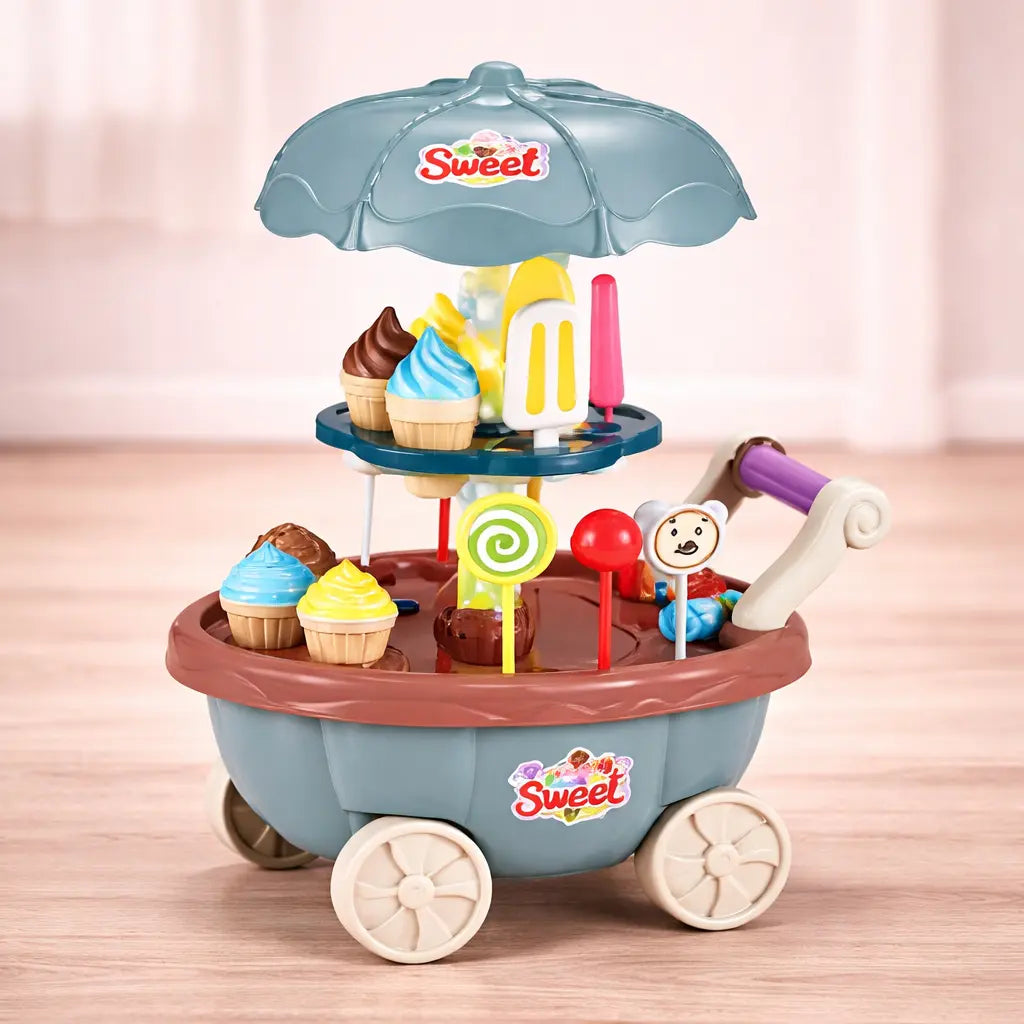 kids sweet shop toy trolley with umbrella and wheels