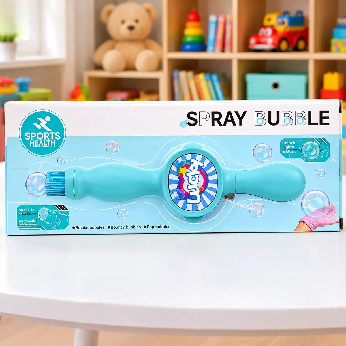 Rechargeable smoke bubble machine toy with lights