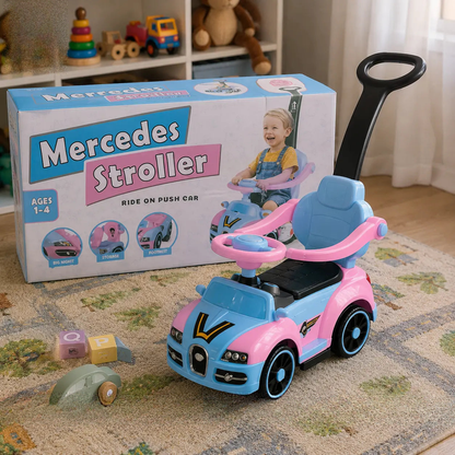 Pink and blue toddler stroller car ride on toy