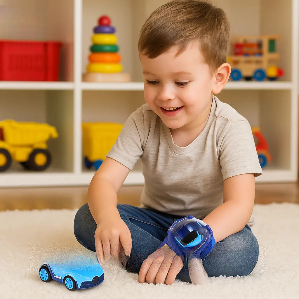 Blue Mini RC Car with Wrist Watch Remote Control – Kids Rechargeable Racing Toy