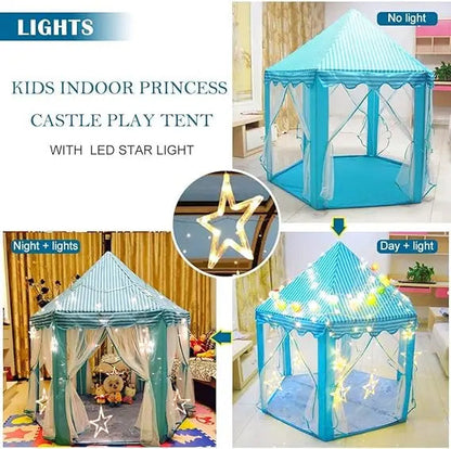 Kids Magical Castle Play Tent House with Fairy Lights, Indoor Outdoor Fun