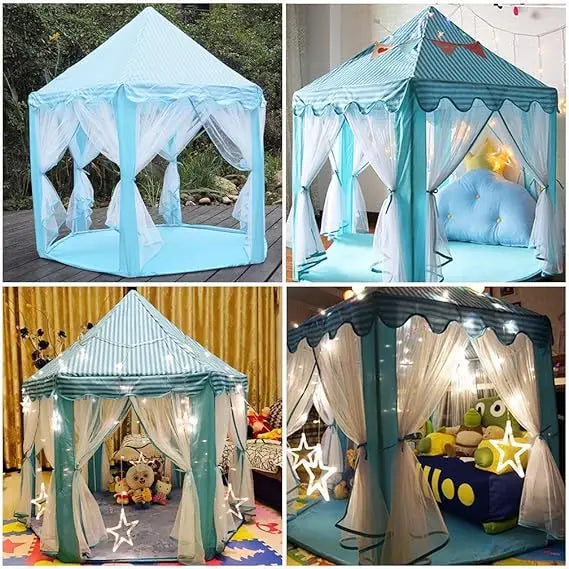 Kids Magical Castle Play Tent House with Fairy Lights, Indoor Outdoor Fun