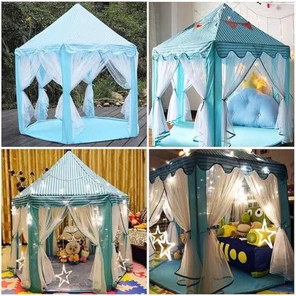 Kids Magical Castle Play Tent House with Fairy Lights, Indoor Outdoor Fun