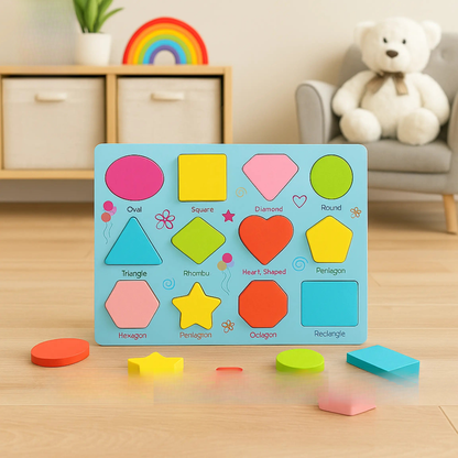 Wooden alphabet and shapes puzzle board for kids